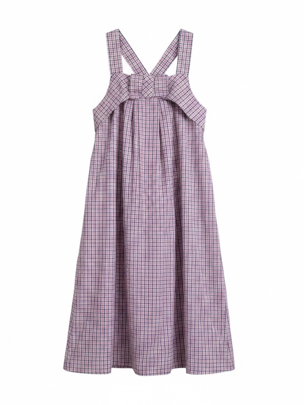 Fleurisse Girls Blue Pink Plaid Pleated Bow Sundress Sz 10y Italian Cotton